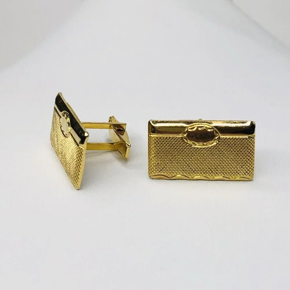 Vintage Men Gold tone Cufflinks Goldtone Classic Wedding Groom Gift Rectangle